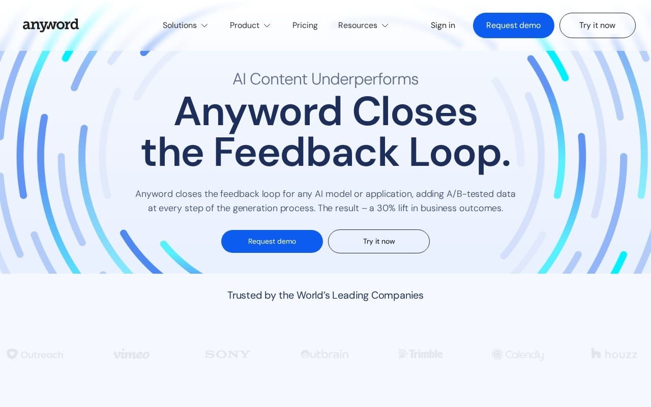 Anyword homepage screenshot