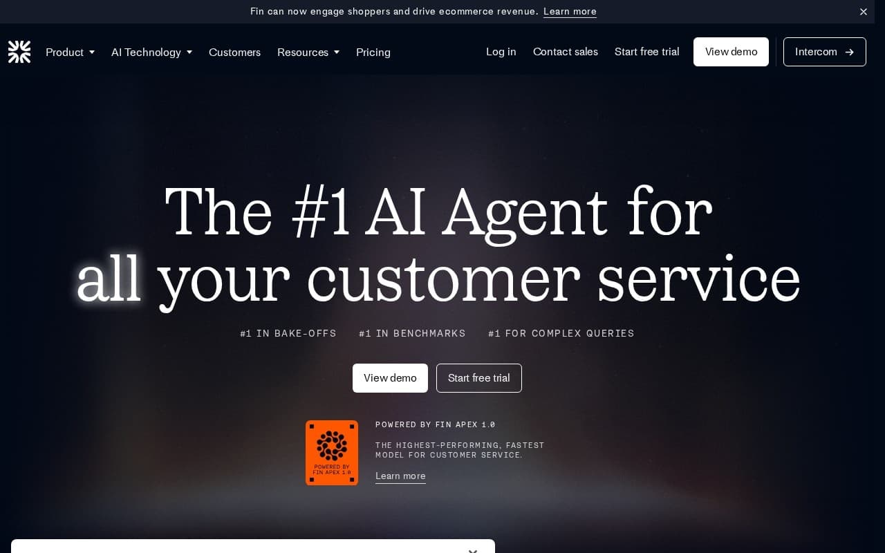 Intercom Fin homepage screenshot