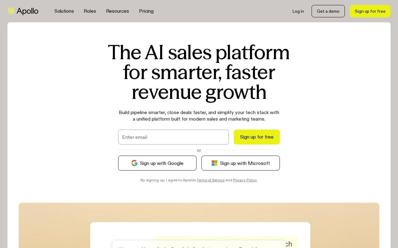 Apollo.io homepage screenshot