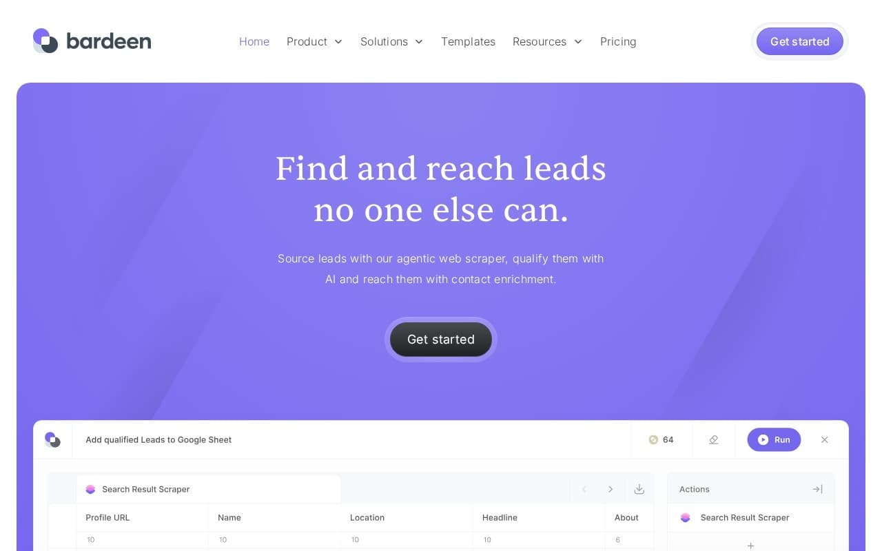 Bardeen homepage screenshot