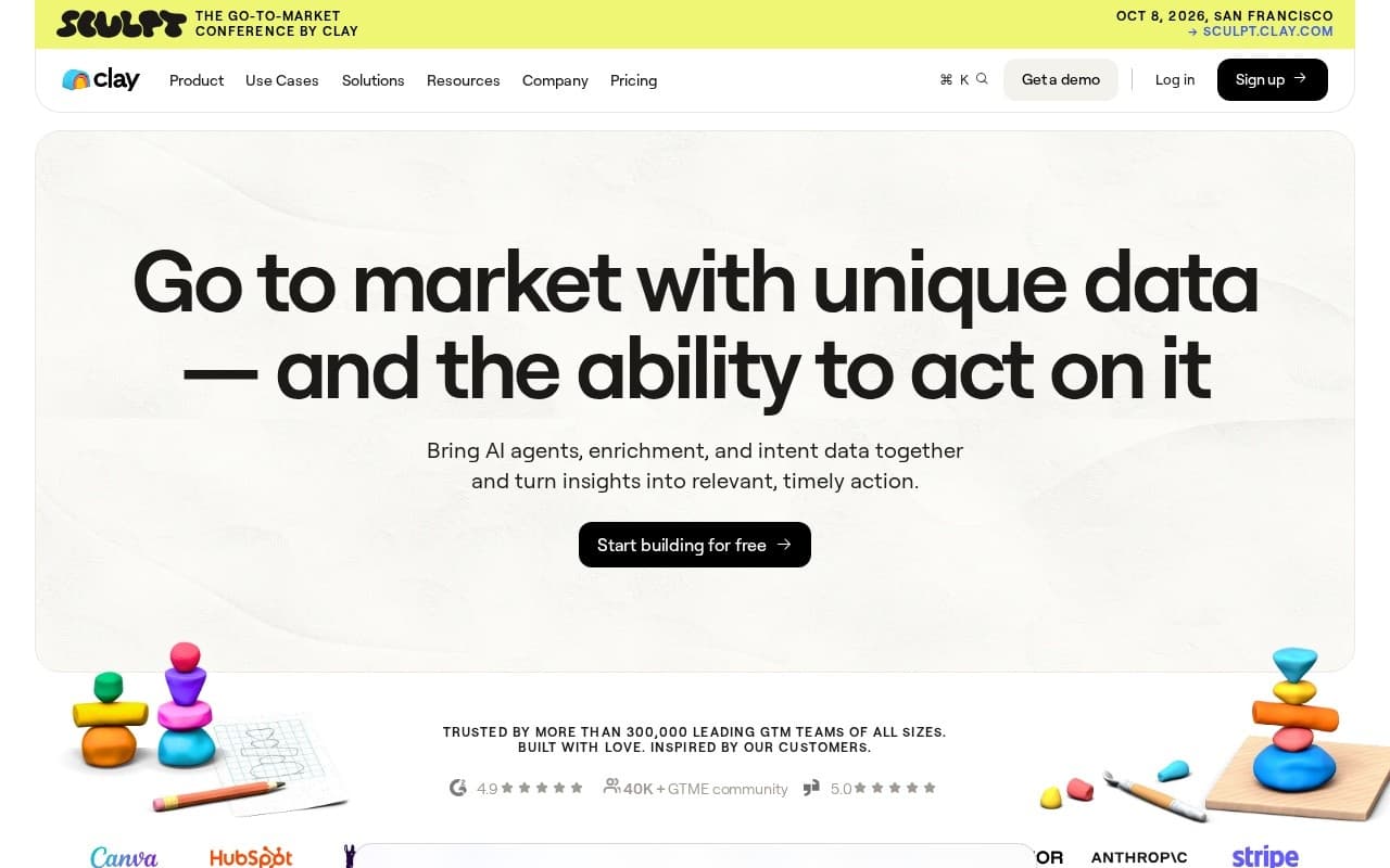 Clay homepage screenshot