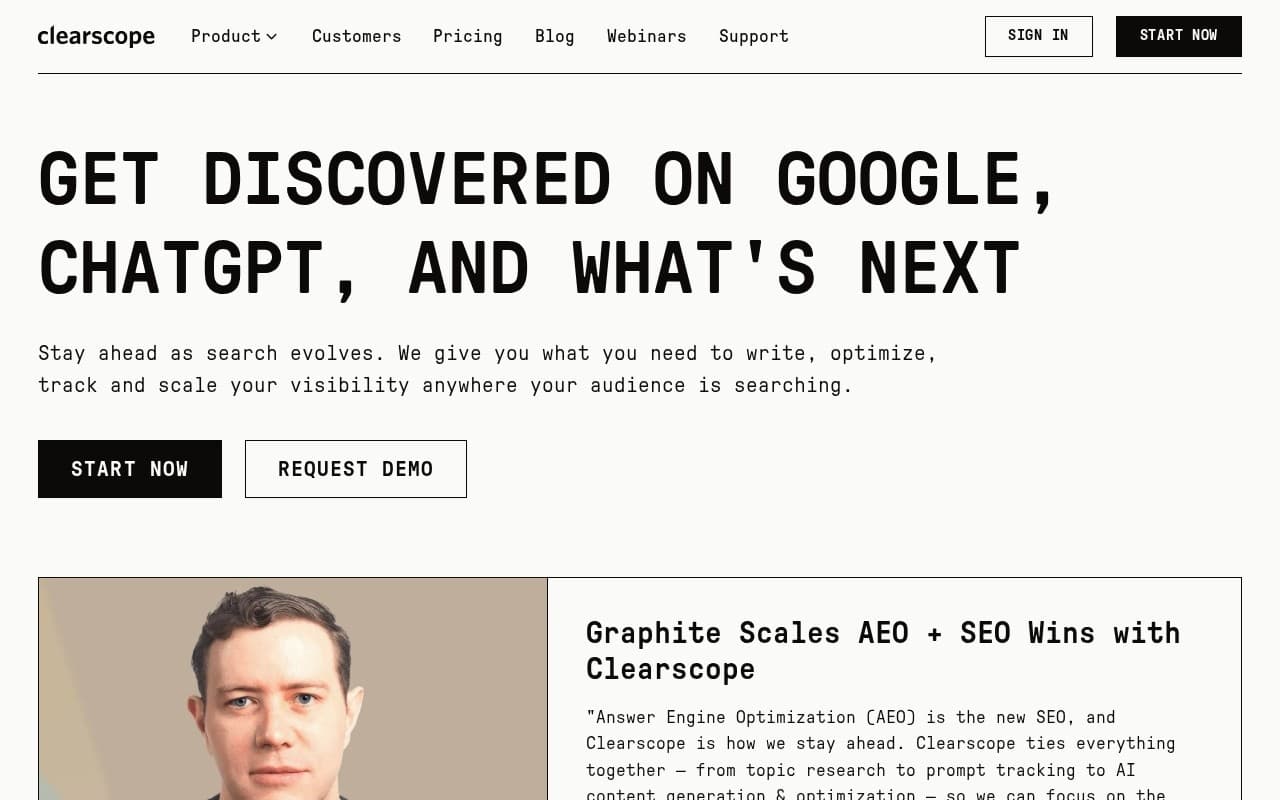 Clearscope homepage screenshot