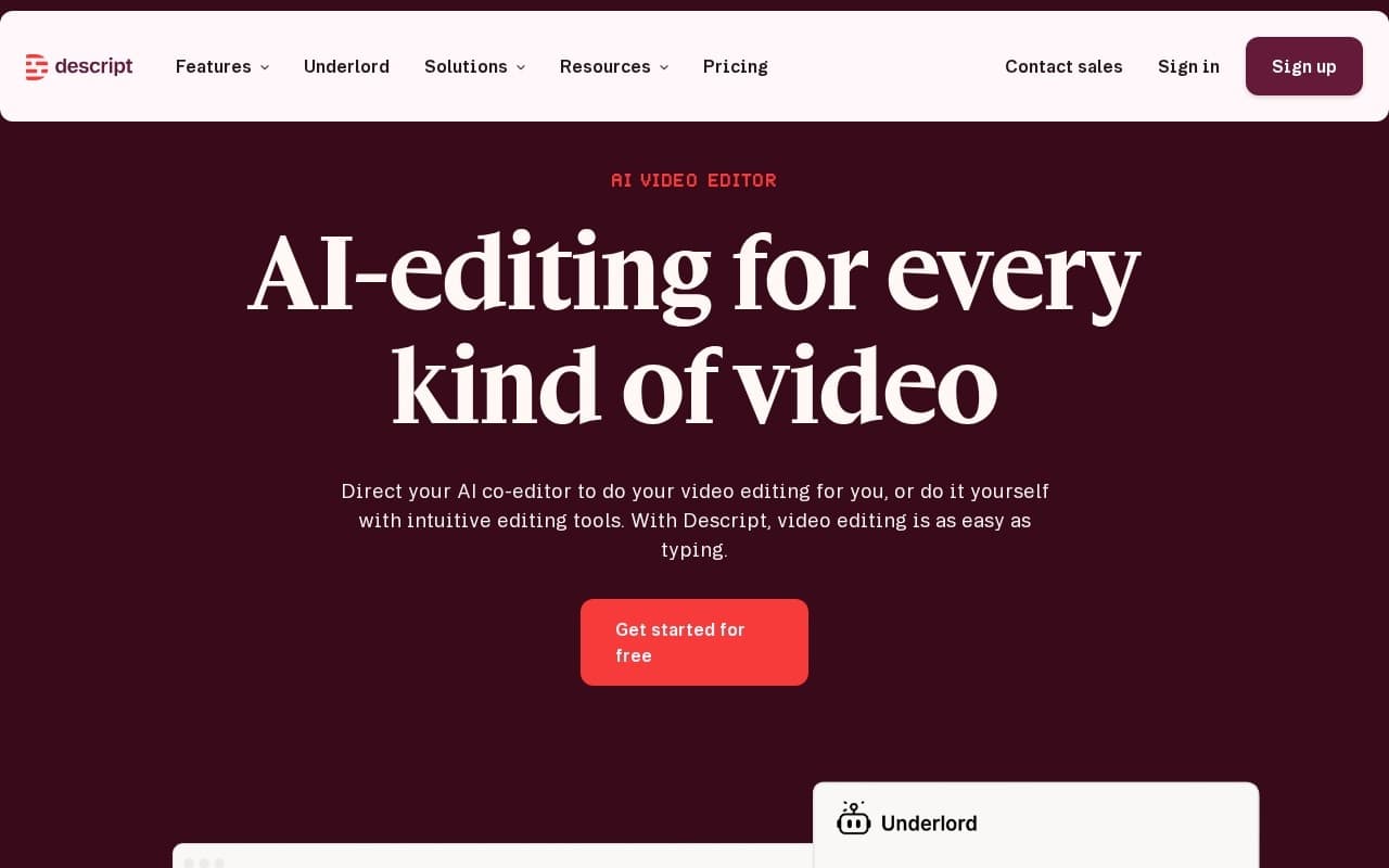 Descript homepage screenshot