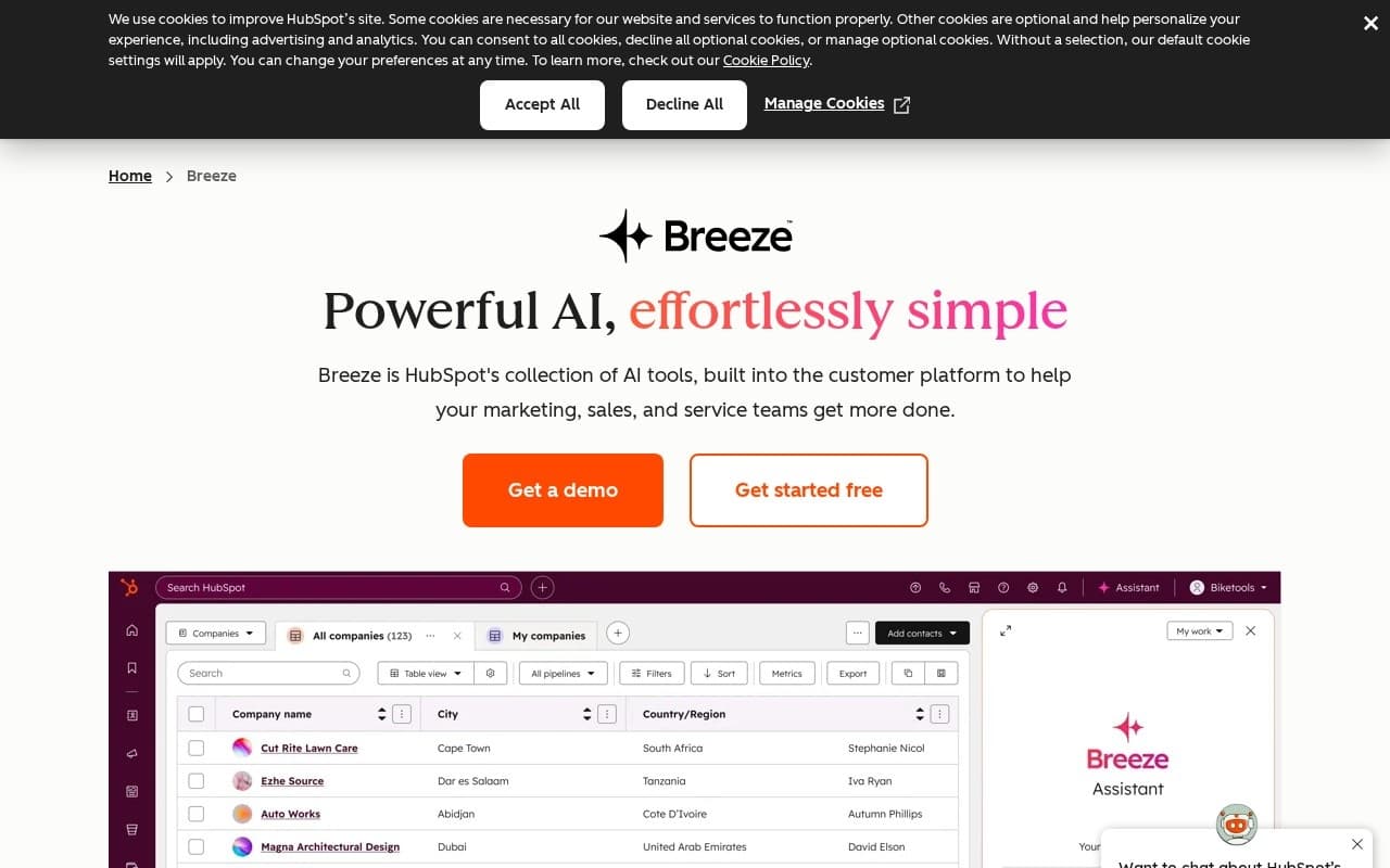 HubSpot Breeze homepage screenshot