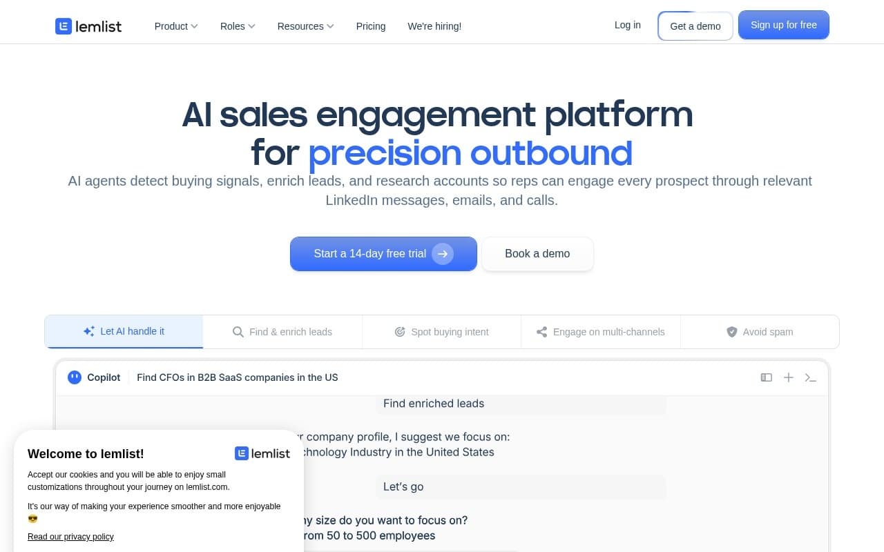 Lemlist homepage screenshot