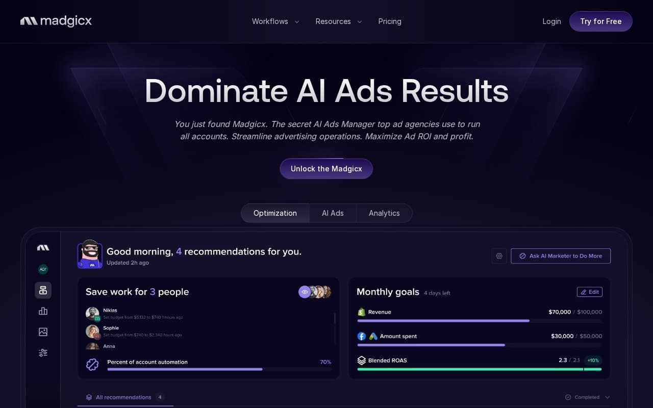 Madgicx homepage screenshot