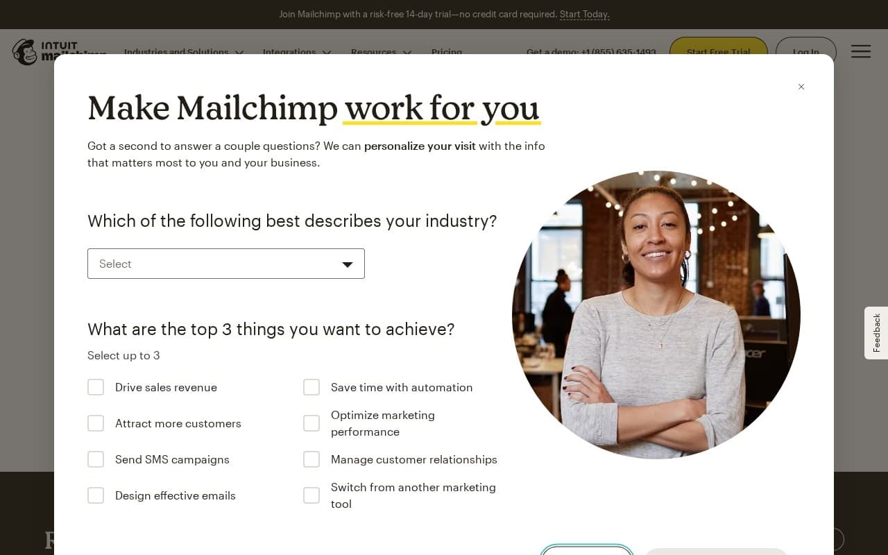 Mailchimp homepage screenshot