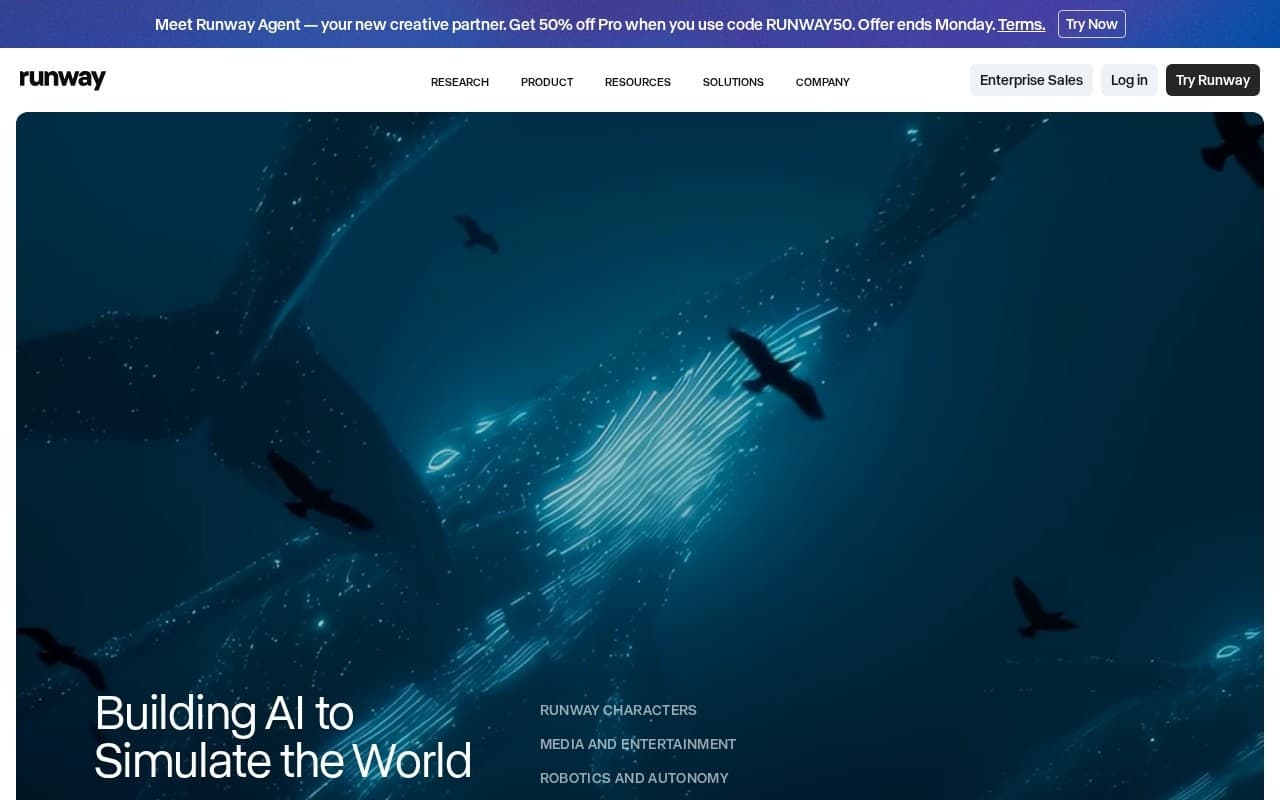 Runway homepage screenshot