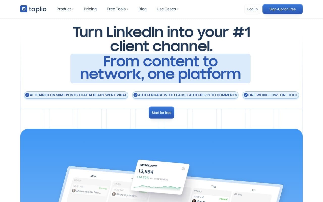 Taplio homepage screenshot