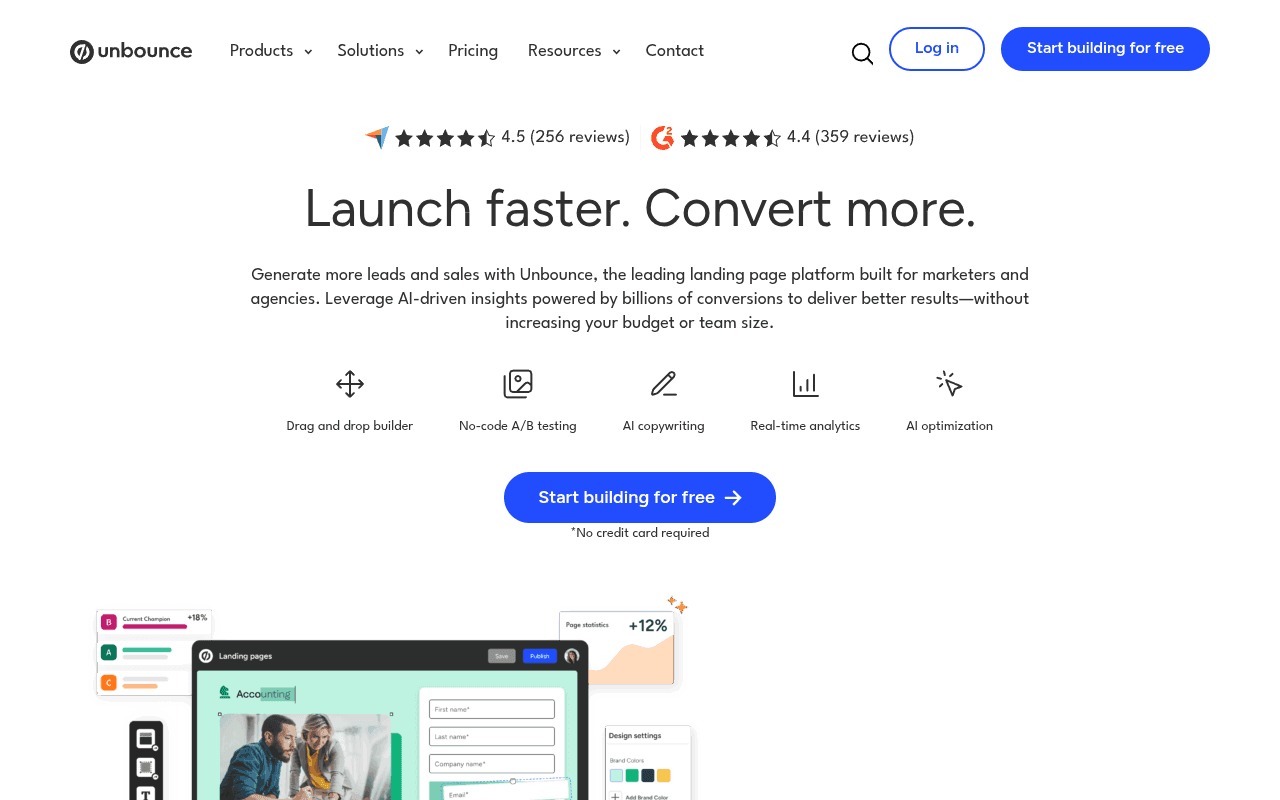 Unbounce product screenshot